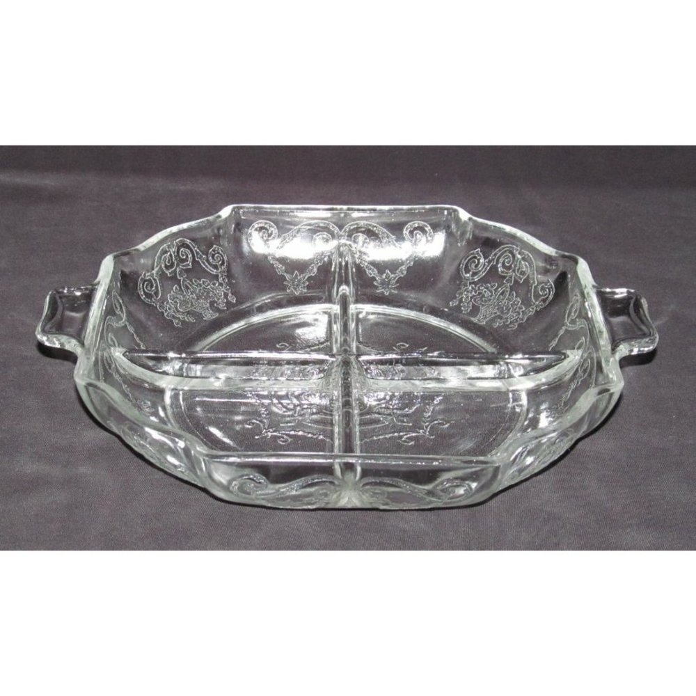 Indiana Glass LORAIN "Basket" Crystal Square 4-Part Divided Relish Dish
